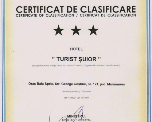 Certificat clasificare Hotel