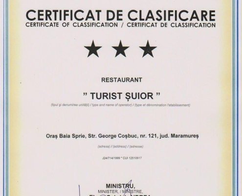 Certificat clasificare Restaurant