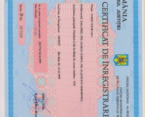 Certificat de inregistrare Turist Suior